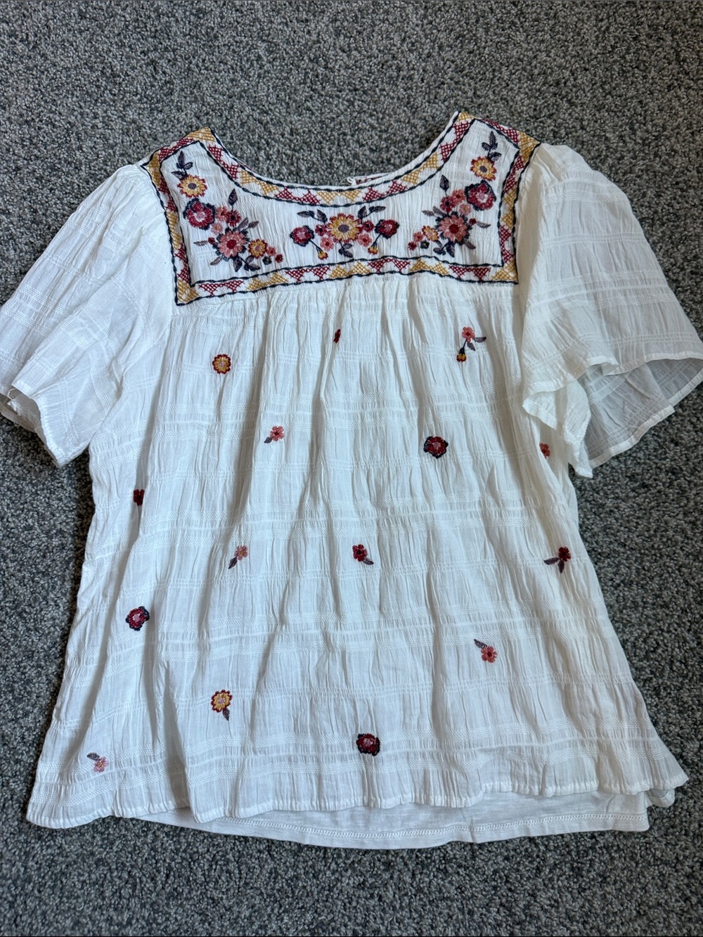 White Embroidered Floral Top